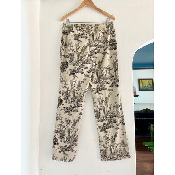 Vintage Cream & Black Toile Print Straight Leg Pants- Size M/L, Made in USA - Picture 2 of 5